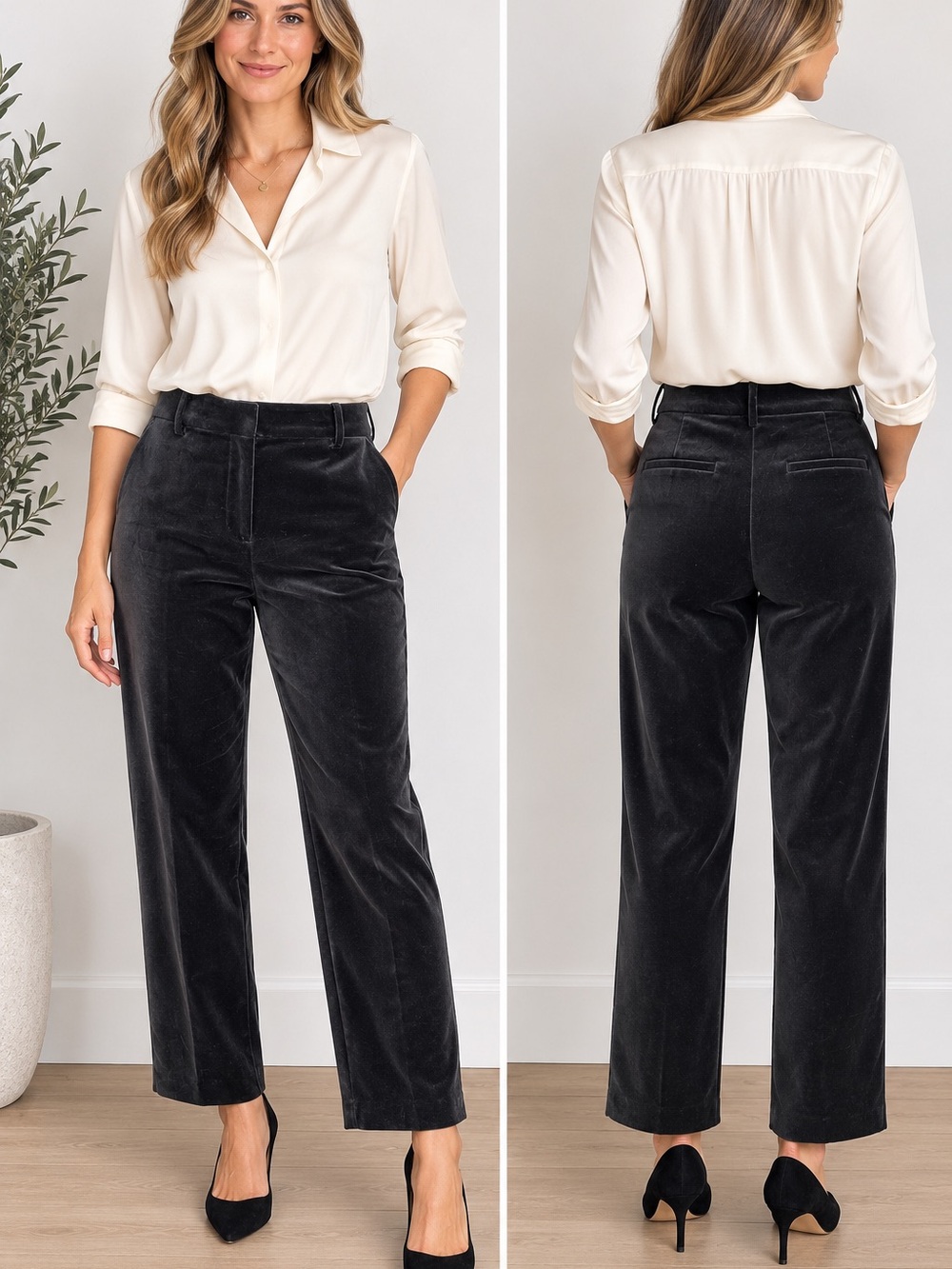 LOFT The Riviera Slim Black Velvet
Pants Size 6